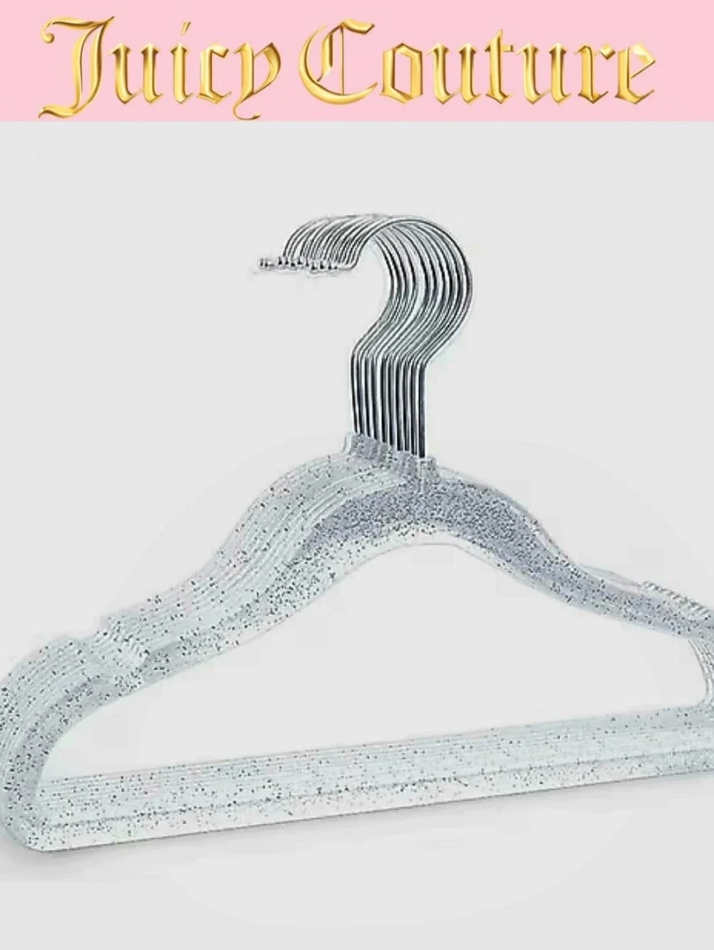 Juicy Couture Home Transparent Black Glitter Infused Hangers- 10- Silver Hook